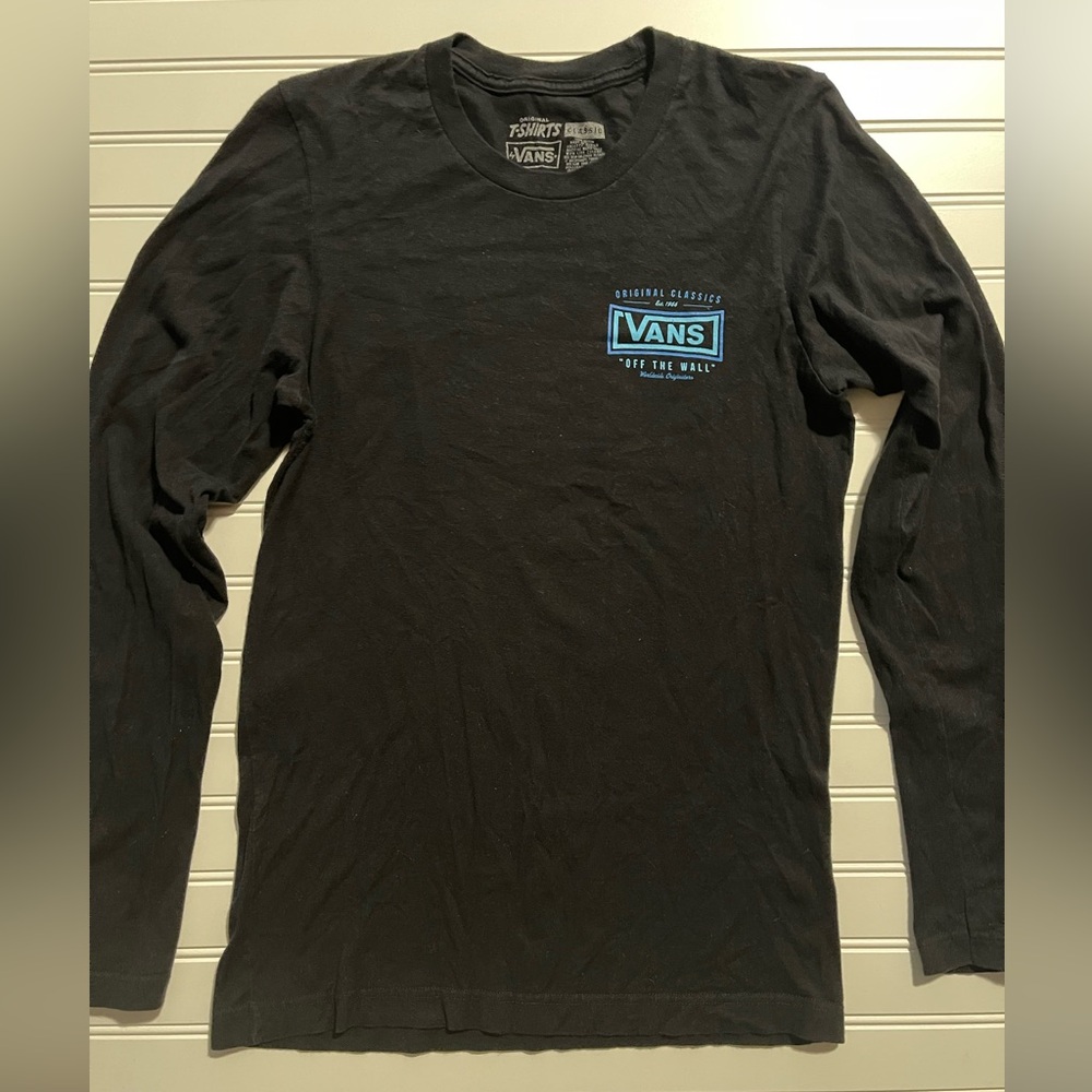 Vans Black Long Sleeve Tee with Blue Logo